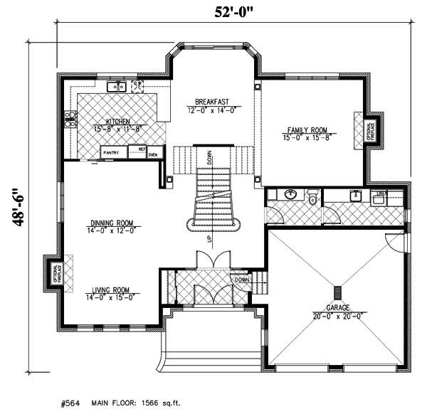 Floor Plan First Story of European Plan #158-1069