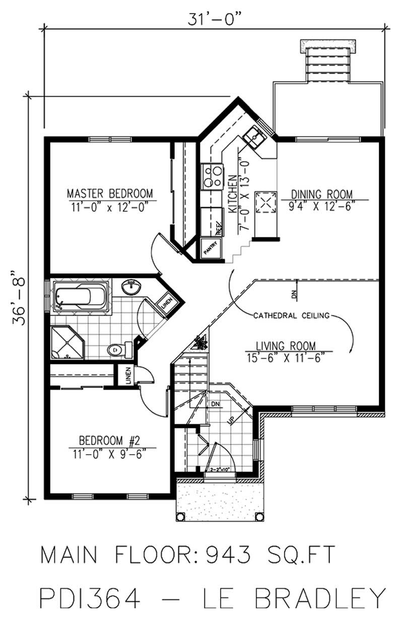 Floor Plan First Story of Bungalow Plan #158-1070