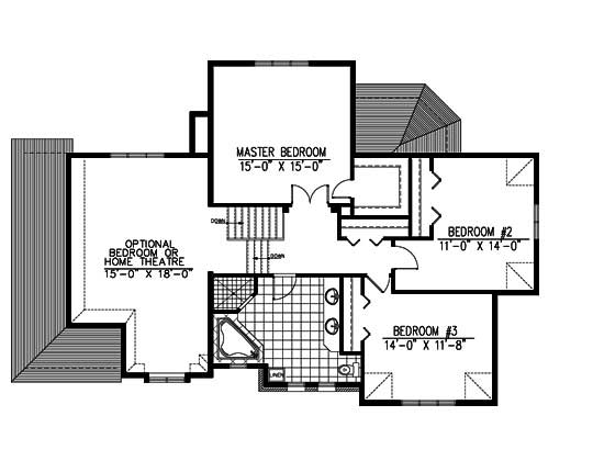 Floor Plan Second Story of European Plan #158-1071