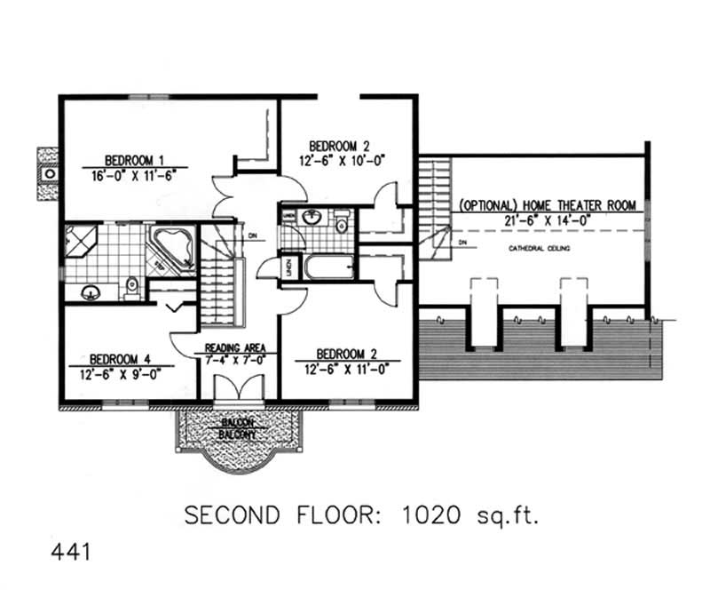 Floor Plan Second Story of European Plan #158-1075