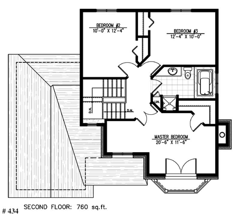 Floor Plan Second Story of European Plan #158-1077