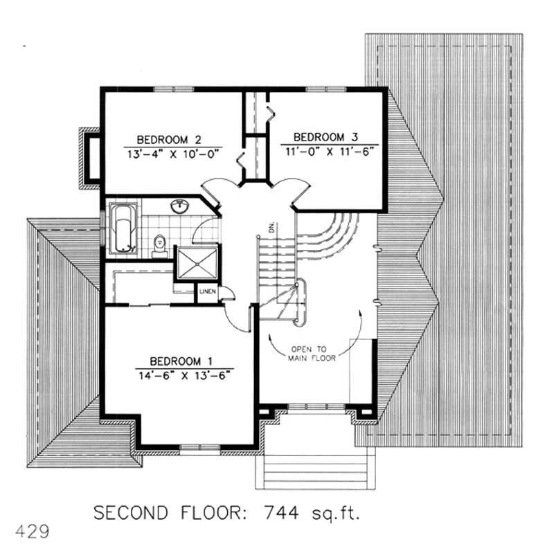 Floor Plan Second Story of European Plan #158-1080