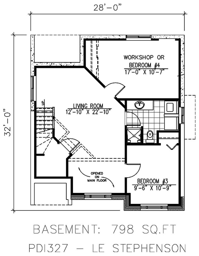 Floor Plan Basement of Bungalow Plan #158-1082