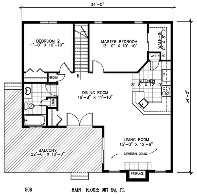 Floor Plan First Story of Log Cabin Plan #158-1085