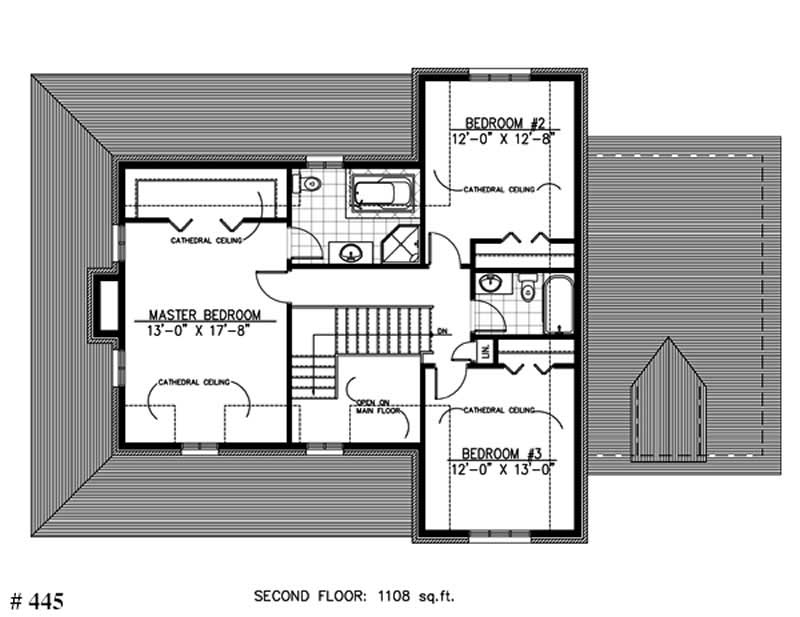 Floor Plan Second Story of Colonial Plan #158-1089