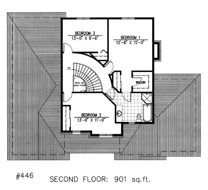 Floor Plan Second Story of European Plan #158-1090