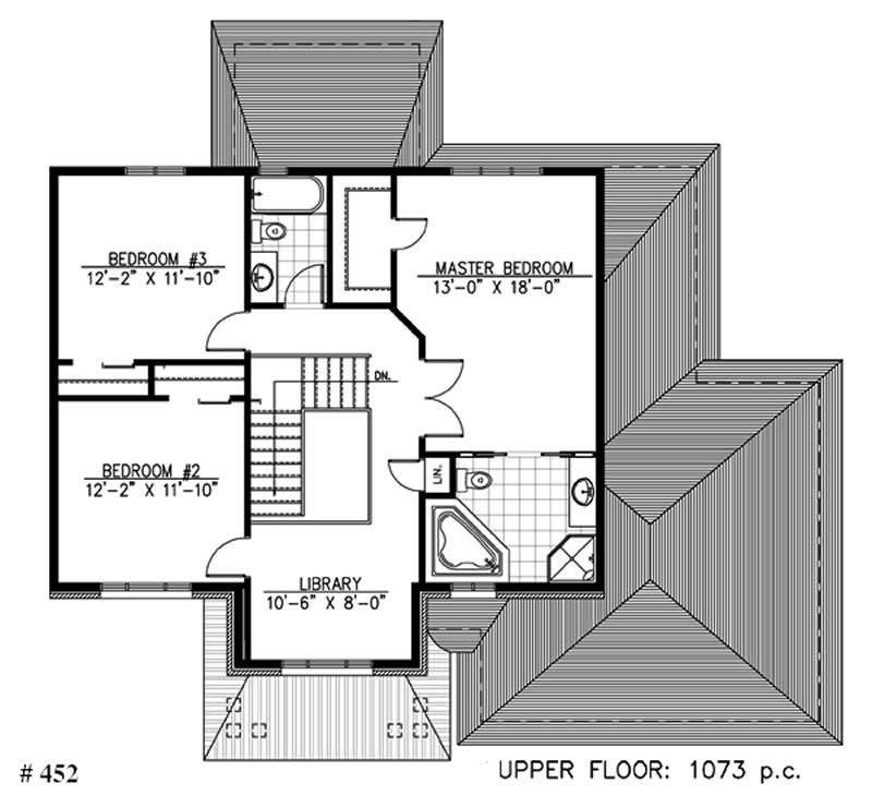 Floor Plan Second Story of European Plan #158-1091