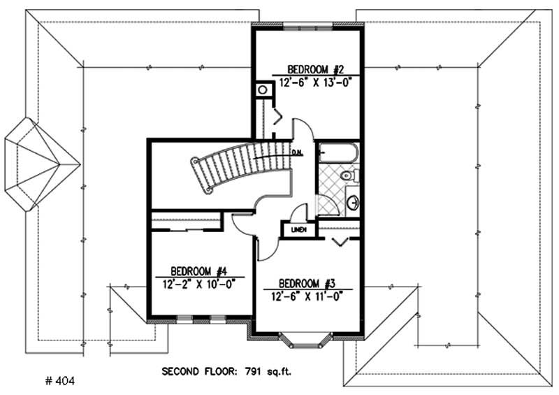 Floor Plan Second Story of European Plan #158-1095