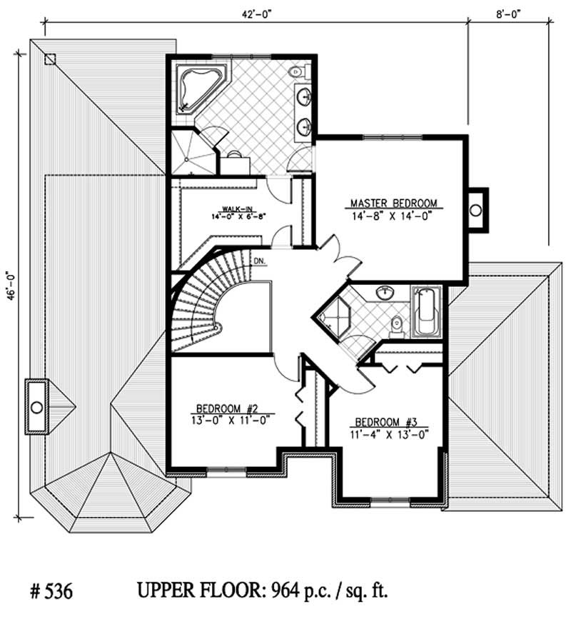 Floor Plan Second Story of European Plan #158-1103