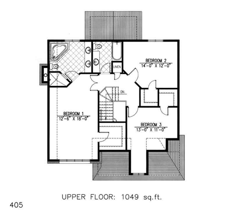 Floor Plan Second Story of European Plan #158-1104