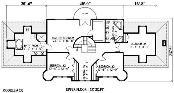 Floor Plan Second Story of European Plan #158-1106