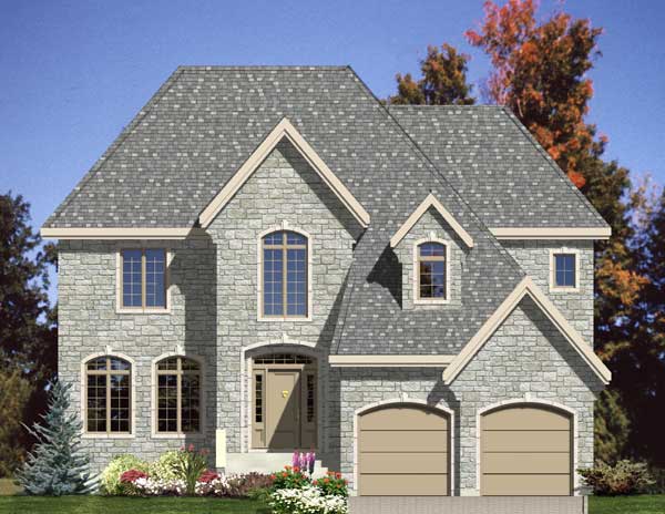 This is the front elevation for these European Home Plans.