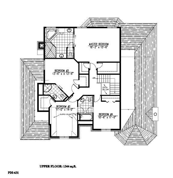 Floor Plan Second Story of European Plan #158-1110