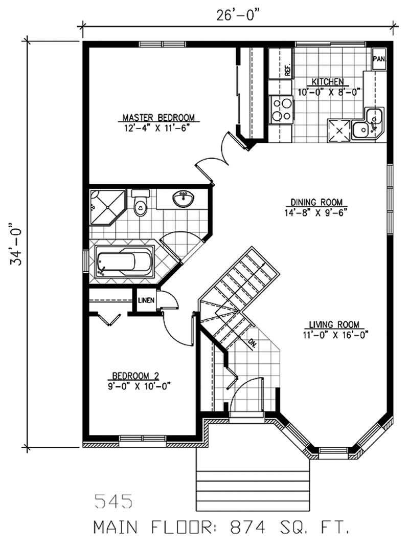 Floor Plan First Story of Bungalow Plan #158-1112