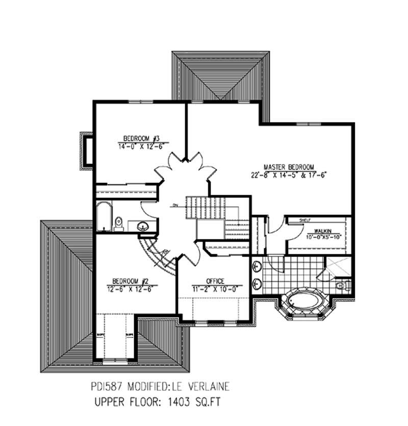 Floor Plan Second Story of European Plan #158-1113