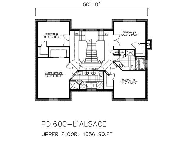 Floor Plan Second Story of European Plan #158-1114