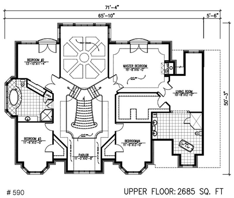 Floor Plan Second Story of European Plan #158-1115