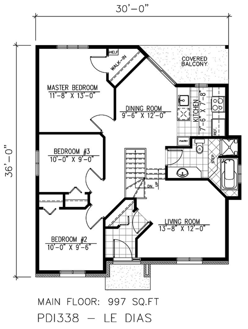Floor Plan First Story of Bungalow Plan #158-1120