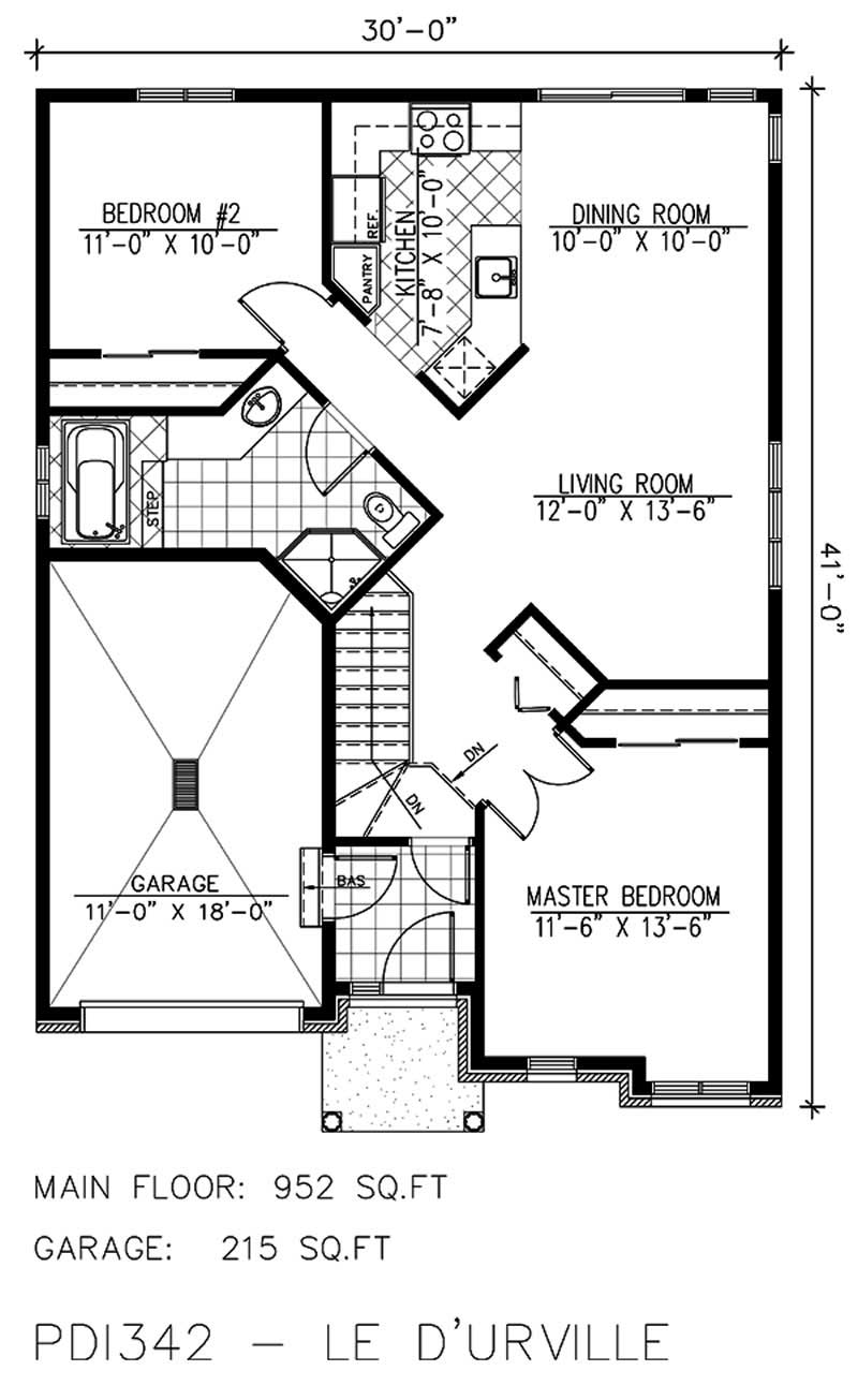 Floor Plan First Story of Bungalow Plan #158-1121