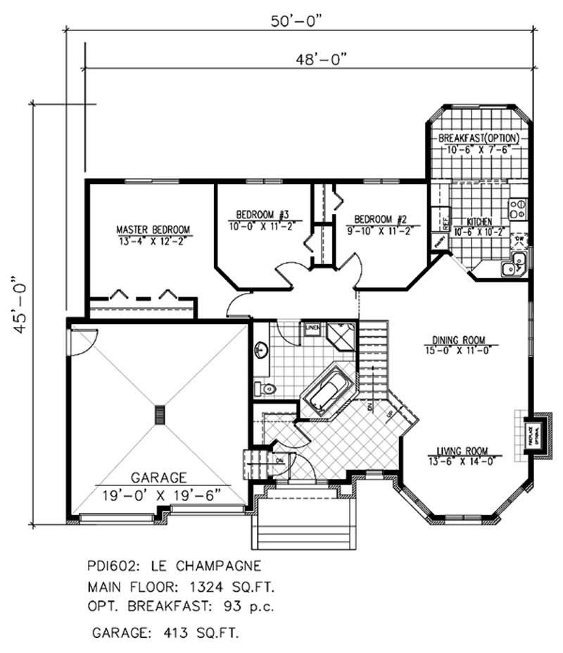 Floor Plan First Story of Ranch Plan #158-1122