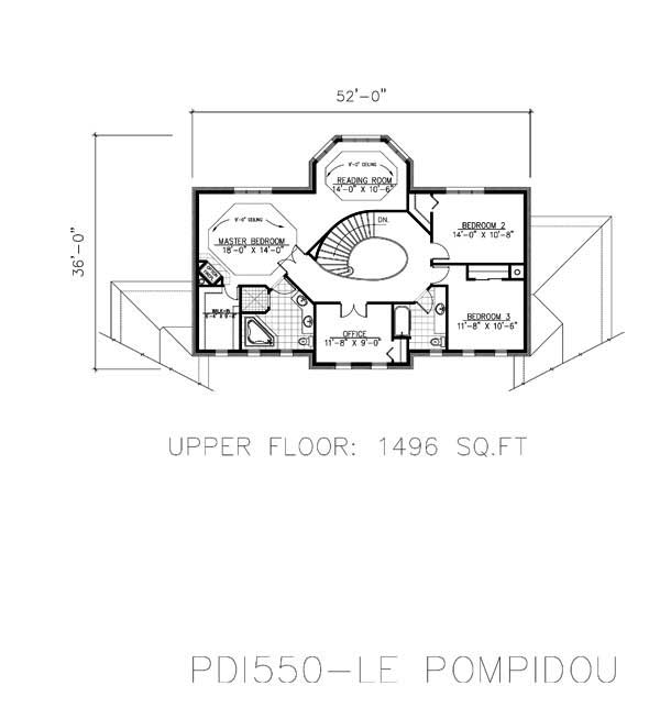 Floor Plan Second Story of European Plan #158-1123