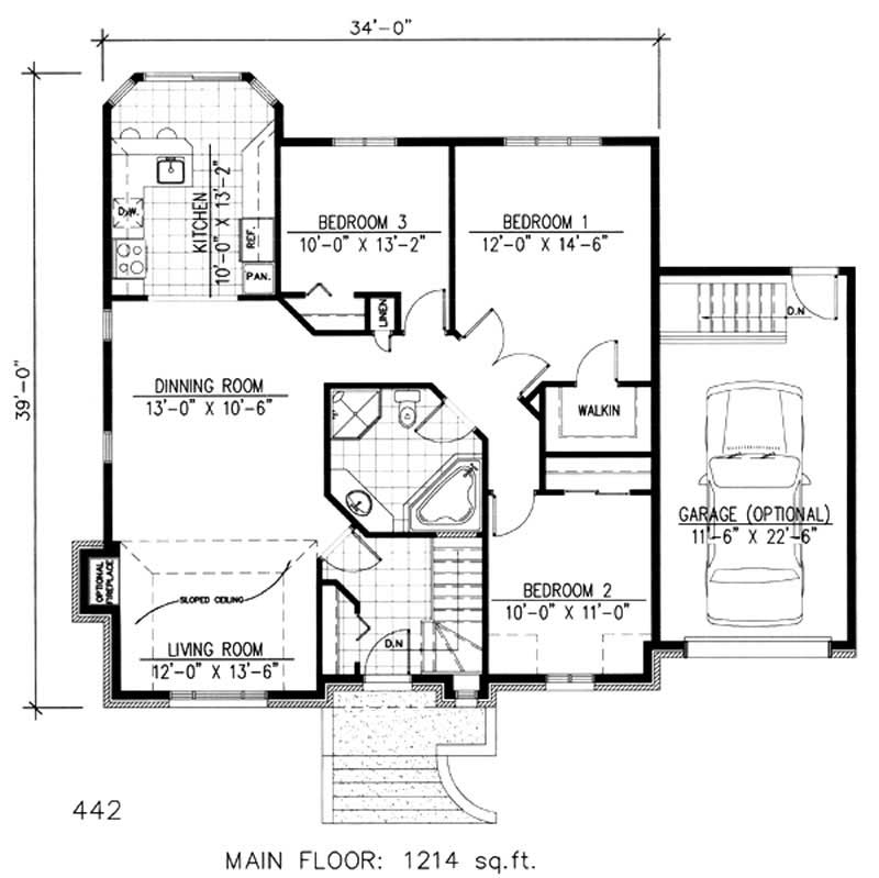 Floor Plan First Story of Bungalow Plan #158-1130