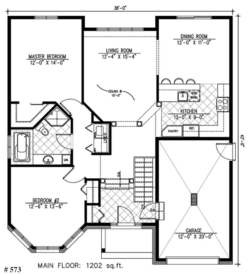 Floor Plan First Story of Bungalow Plan #158-1132