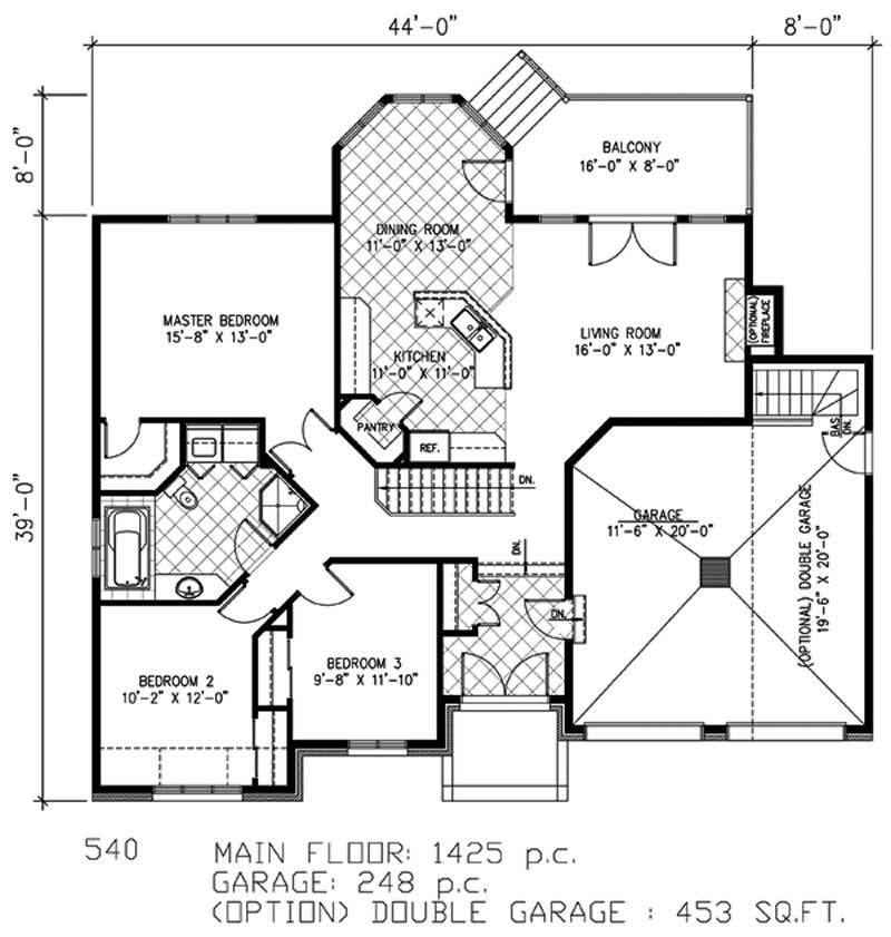 Floor Plan First Story of Bungalow Plan #158-1134