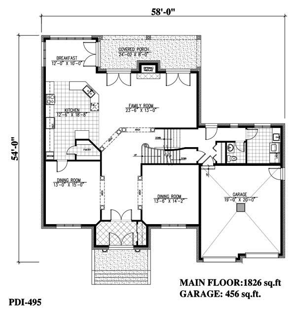 Floor Plan First Story of European Plan #158-1137