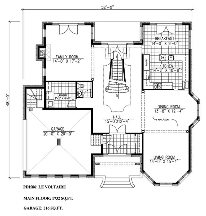Floor Plan First Story of European Plan #158-1140