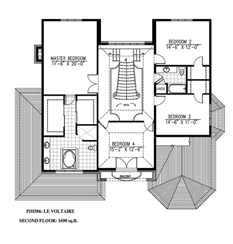 Floor Plan Second Story of European Plan #158-1140