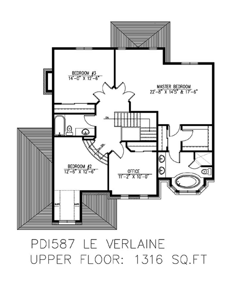 Floor Plan Second Story of European Plan #158-1141