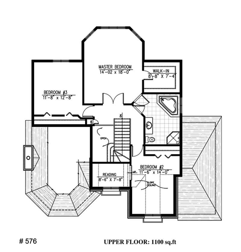 Floor Plan Second Story of European Plan #158-1142