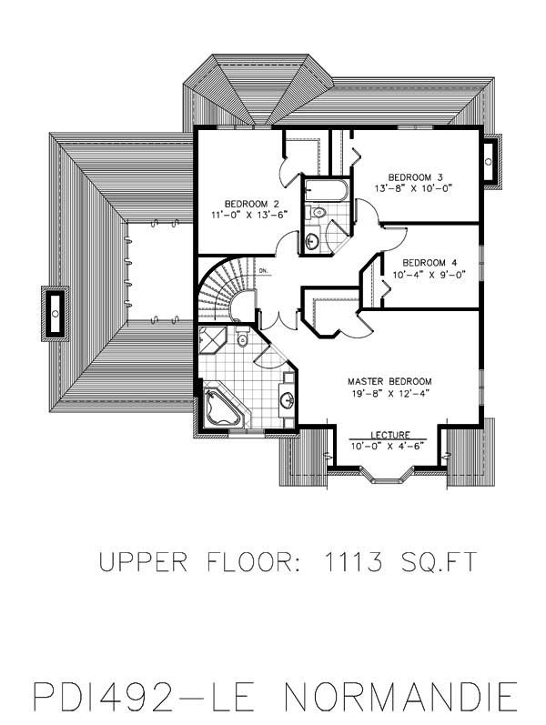 Floor Plan Second Story of European Plan #158-1143