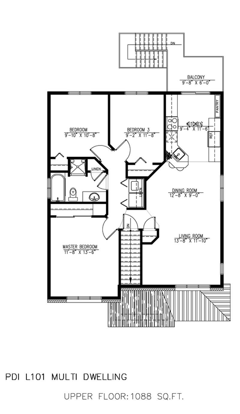 Floor Plan Second Story of Multi-Unit Plan #158-1144