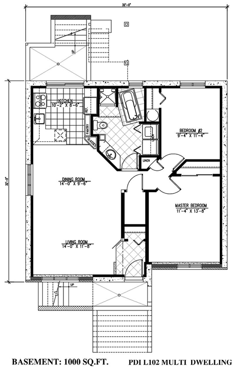 Floor Plan Basement of Multi-Unit Plan #158-1144