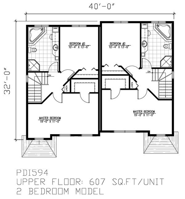 Floor Plan Second Story of Multi-Unit Plan #158-1152