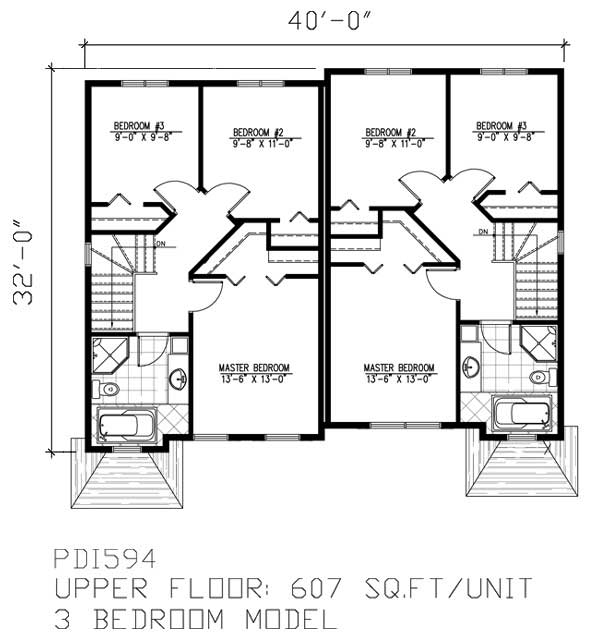 Floor Plan Second Story of Multi-Unit Plan #158-1152
