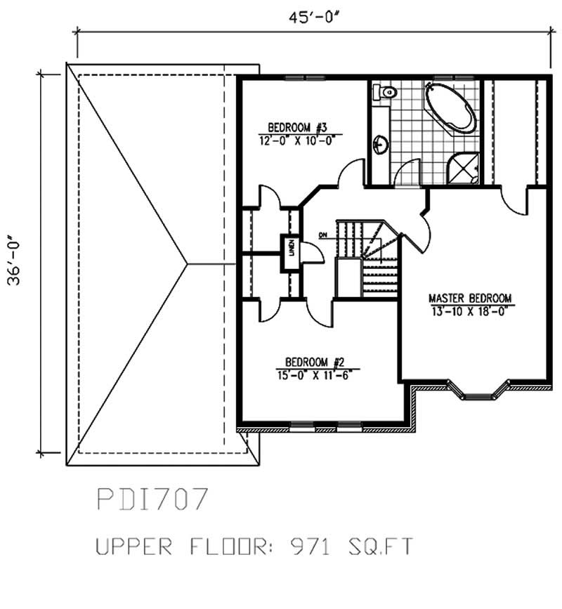 Floor Plan Second Story of European Plan #158-1154
