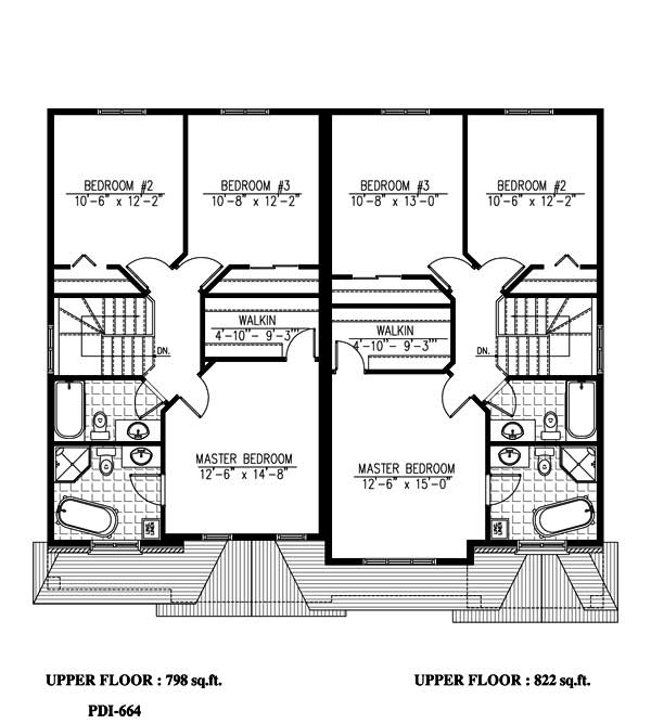Floor Plan Second Story of Multi-Unit Plan #158-1155