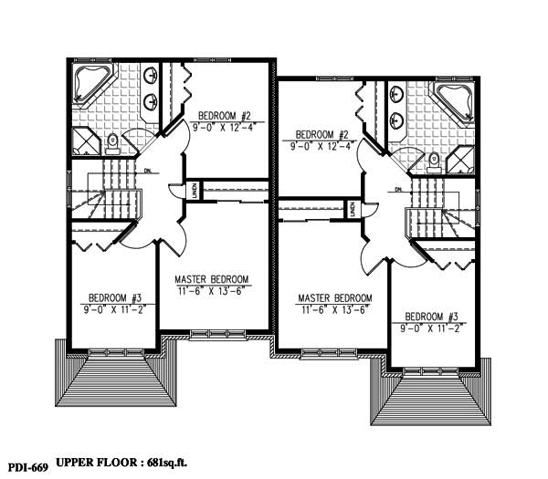 Floor Plan Second Story of Multi-Unit Plan #158-1156