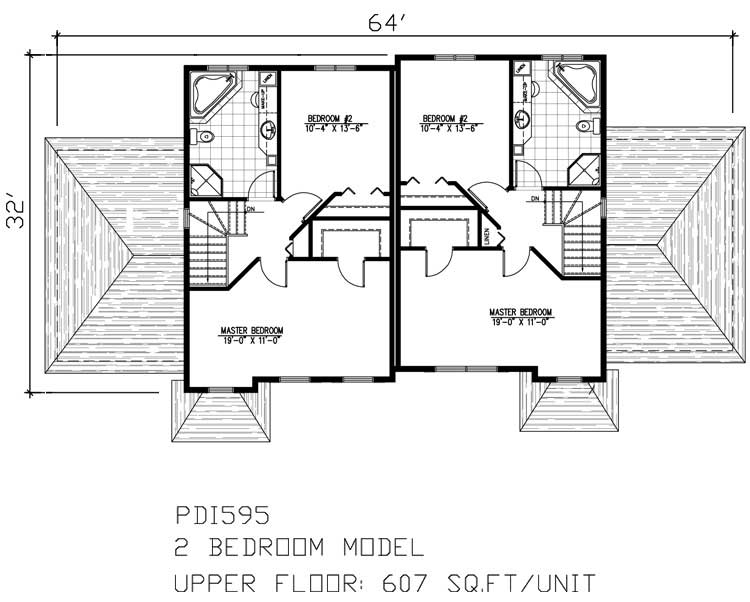 Floor Plan Second Story of Multi-Unit Plan #158-1158