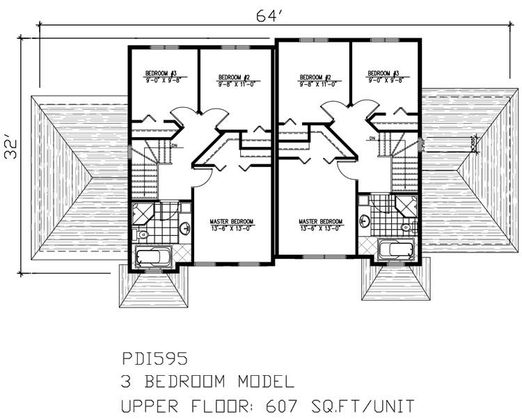Floor Plan Second Story of Multi-Unit Plan #158-1158