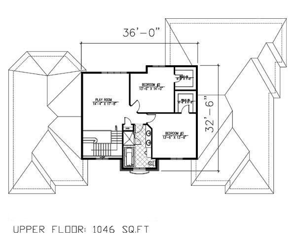 Floor Plan Second Story of European Plan #158-1160