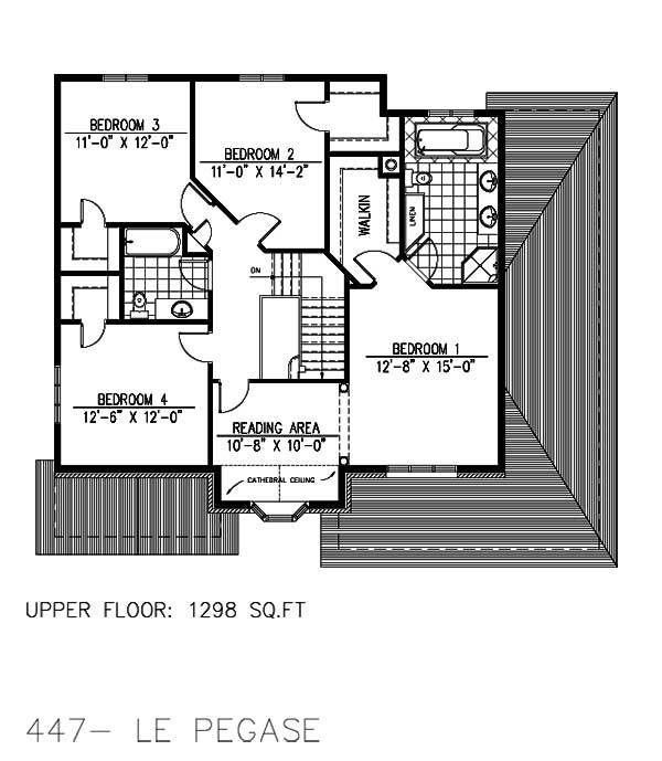 Floor Plan Second Story of European Plan #158-1163