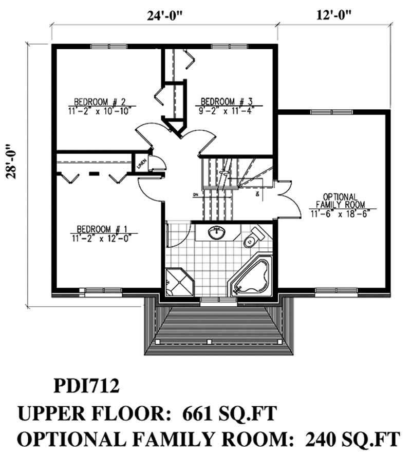 Floor Plan Second Story of European Plan #158-1168