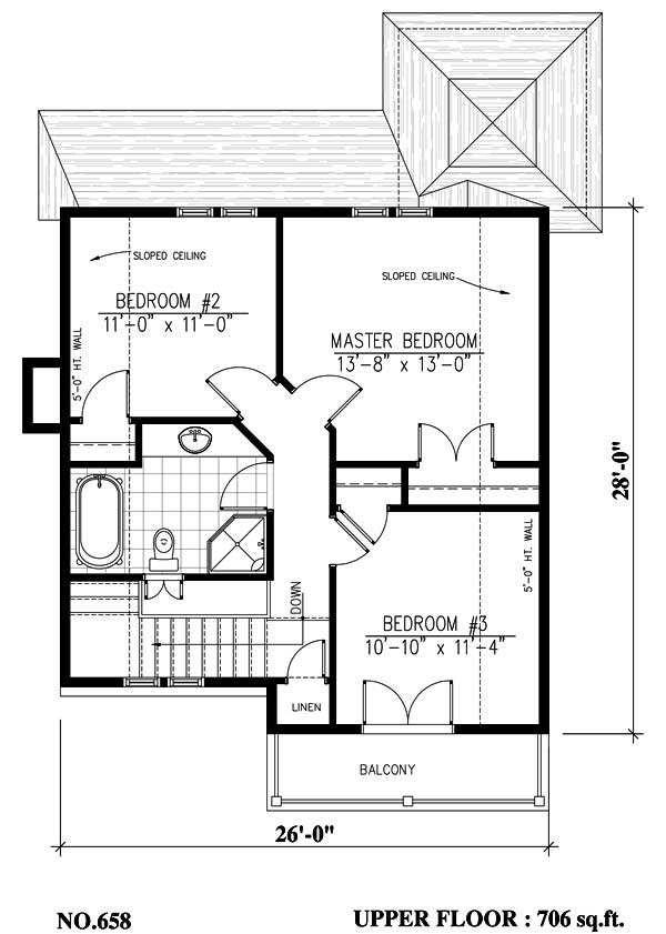 Floor Plan Second Story of Craftsman Plan #158-1172