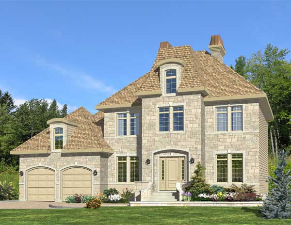 This is the front elevation for these European Home Plans.