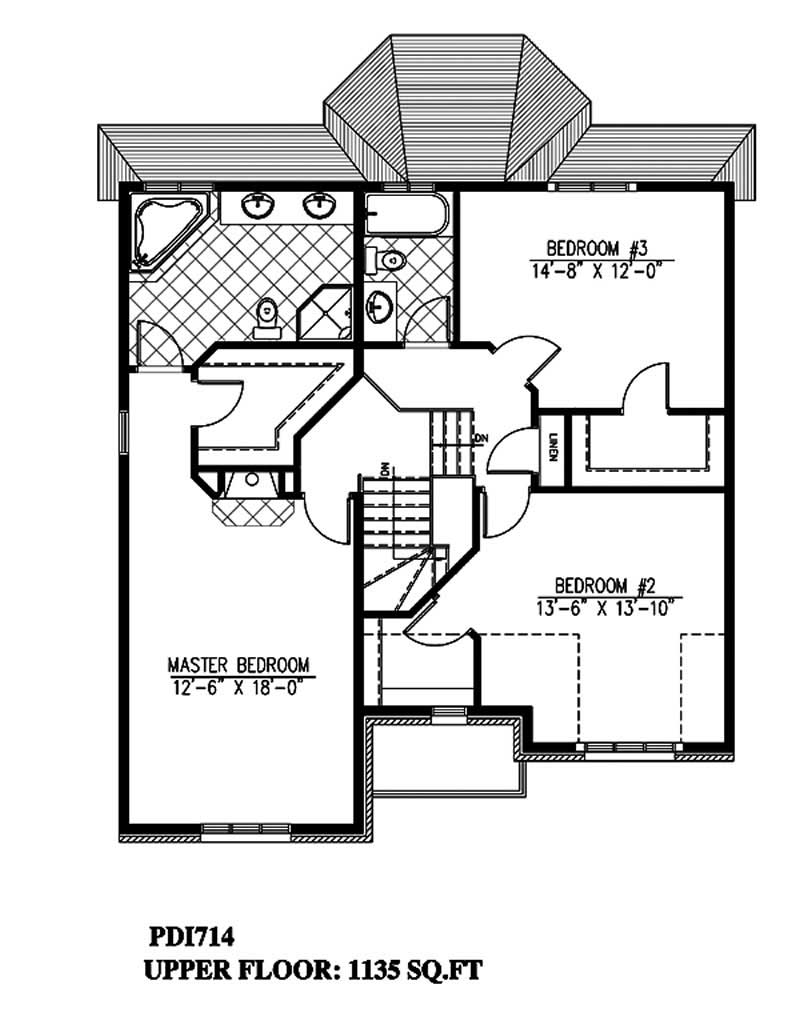 Floor Plan Second Story of European Plan #158-1174