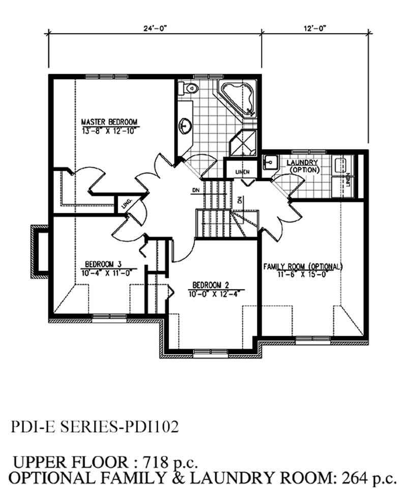 Floor Plan Second Story of European Plan #158-1175